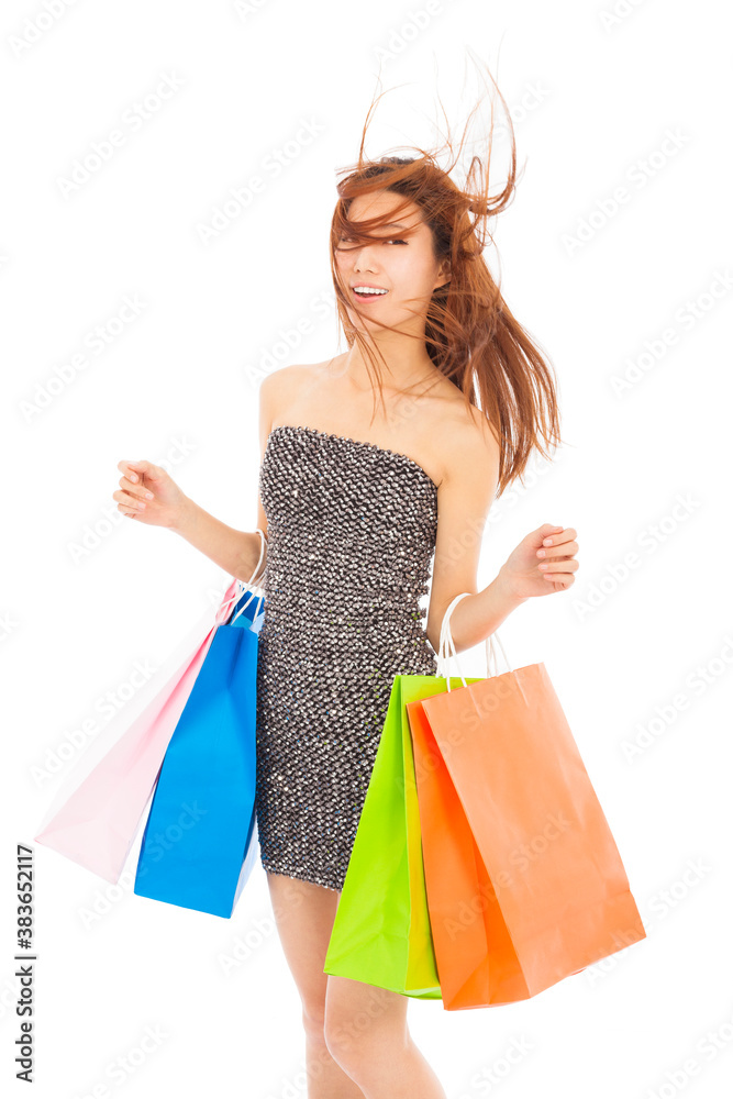 happy young  woman with shopping bags