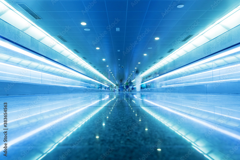 Modern geometric business interior in blue tint.