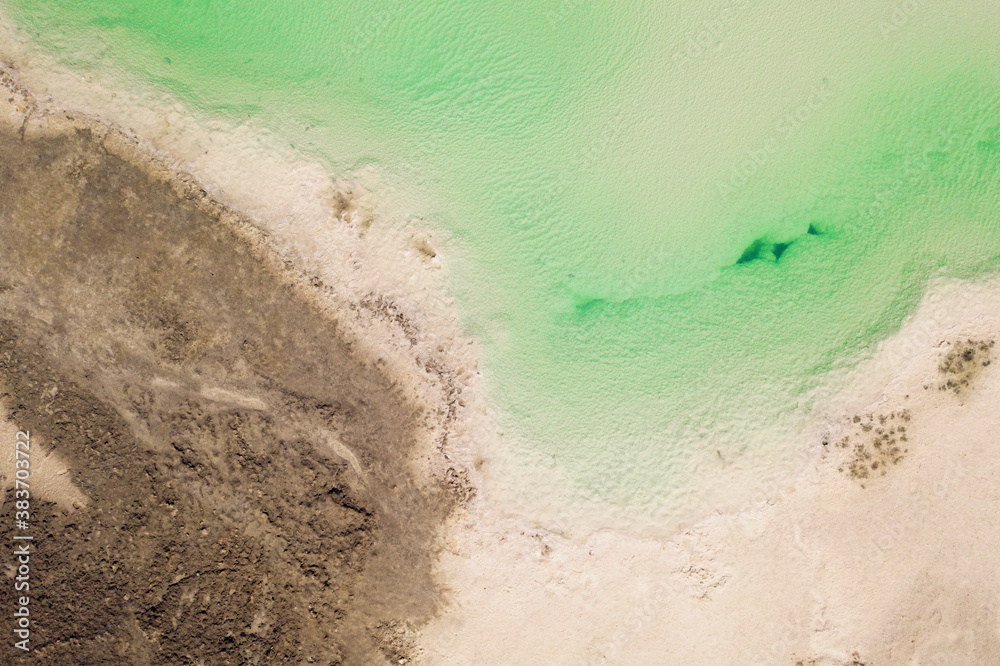 Aerial of salt lakes, natural landscape in Qinghai, China.