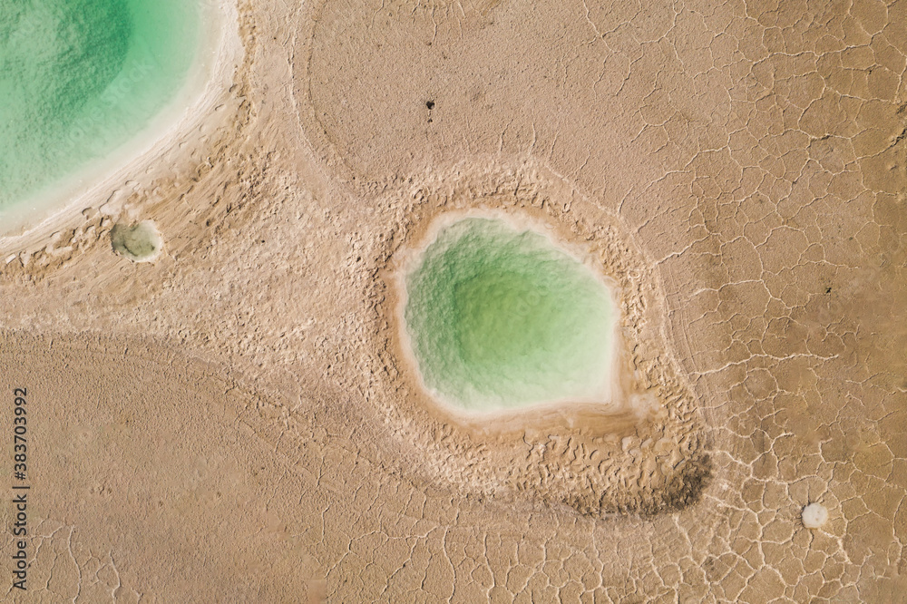 Aerial of salt lakes, natural landscape in Qinghai, China.