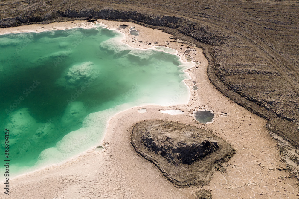 Aerial of salt lakes, natural landscape in Qinghai, China.