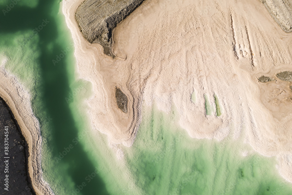 Aerial of salt lakes, natural landscape in Qinghai, China.