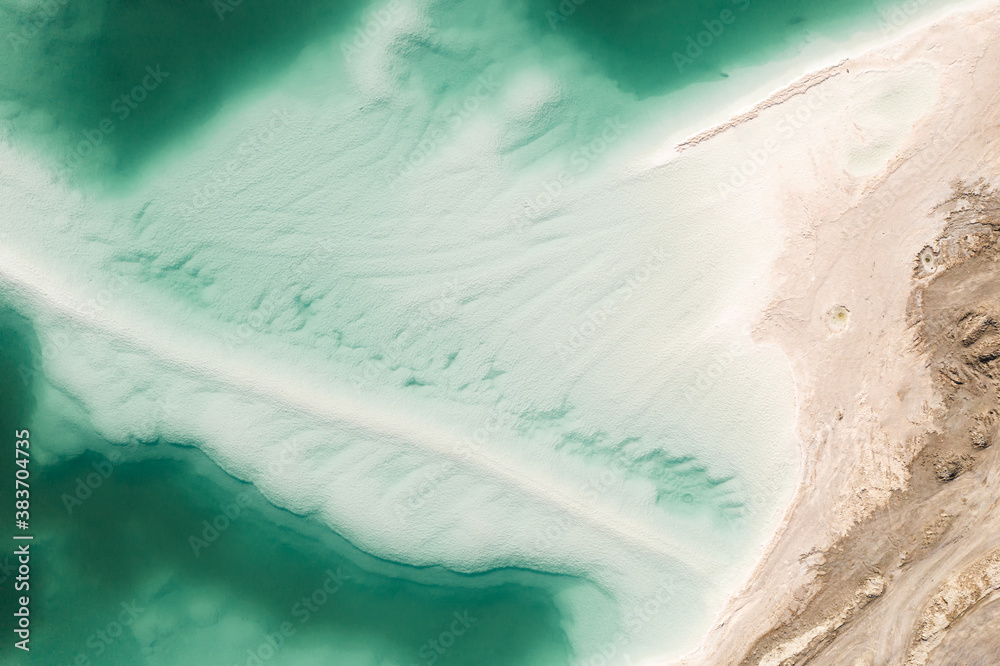 Aerial of salt lakes, natural landscape in Qinghai, China.