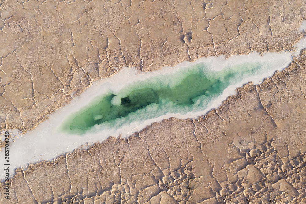 Aerial of salt lakes, natural landscape in Qinghai, China.