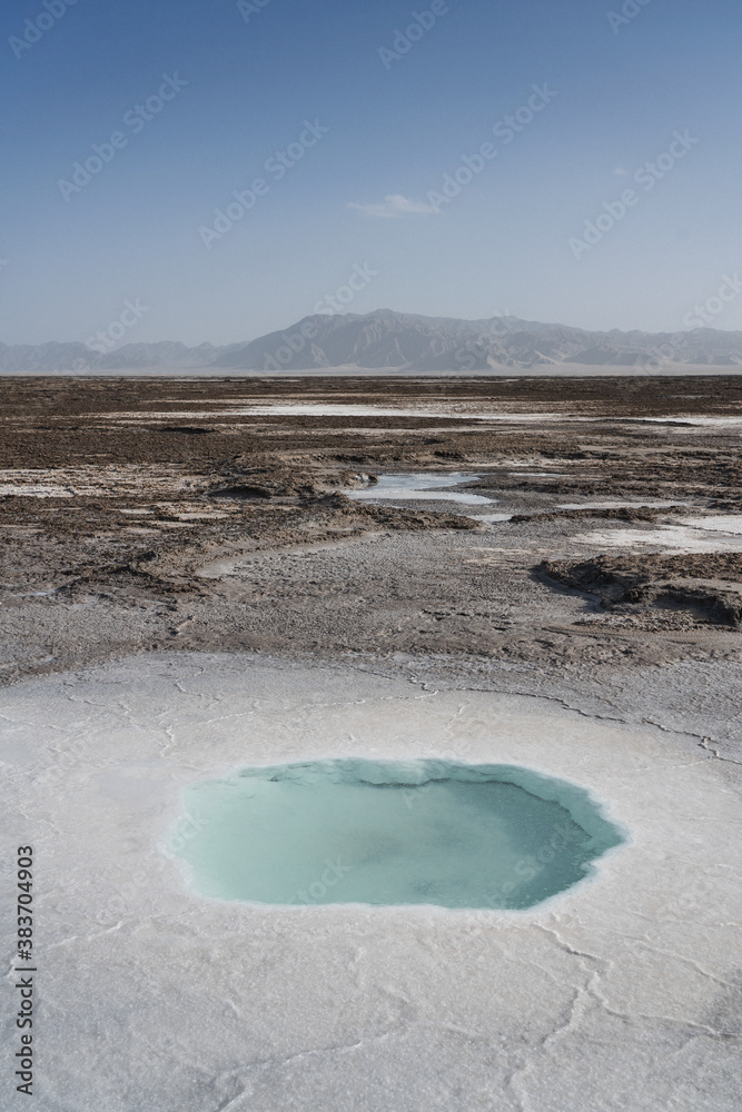 Salt pond in the dry land in Qinghai, China.