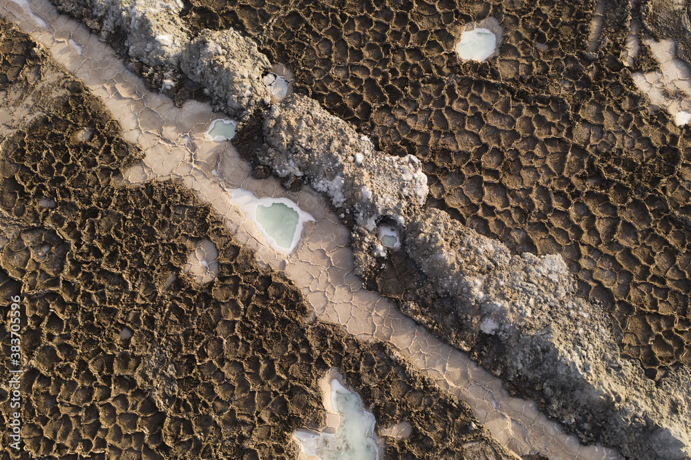 Salt pond in the dry land in Qinghai, China.