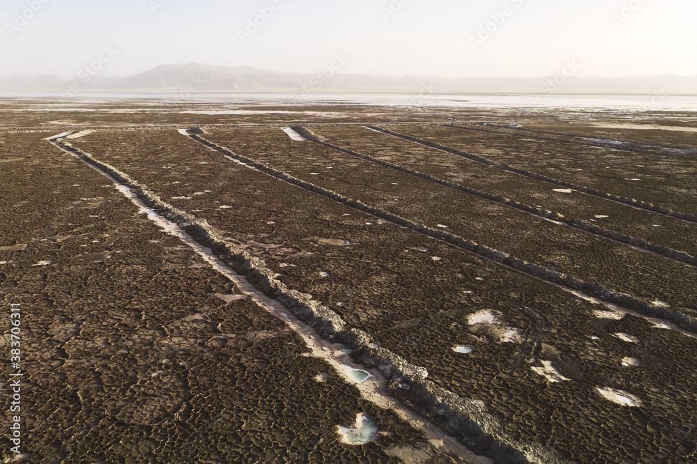 The dry land, the soil by the salt lake in Qinghai, China.