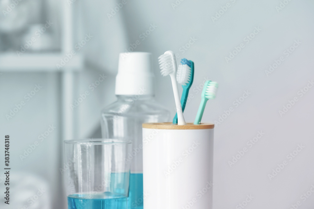 Set for oral hygiene in bathroom