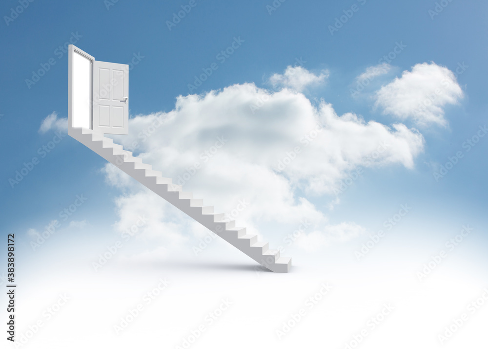 Steps leading to open door in the sky