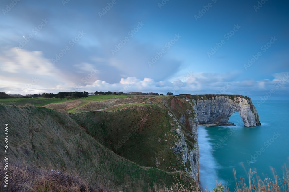 cliffs and Atlantic ocean in dusk