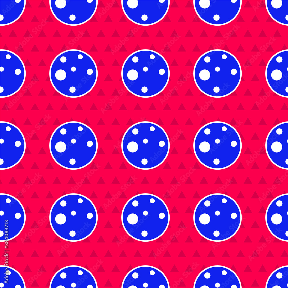 Blue Planet Mars icon isolated seamless pattern on red background. Vector.