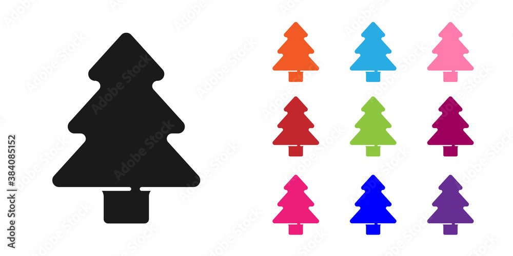 Black Tree icon isolated on white background. Forest symbol. Set icons colorful. Vector.