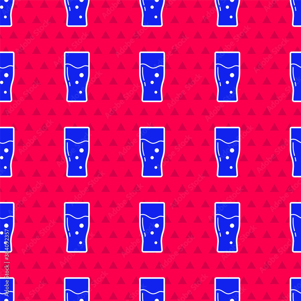 Blue Glass of beer icon isolated seamless pattern on red background. Vector.