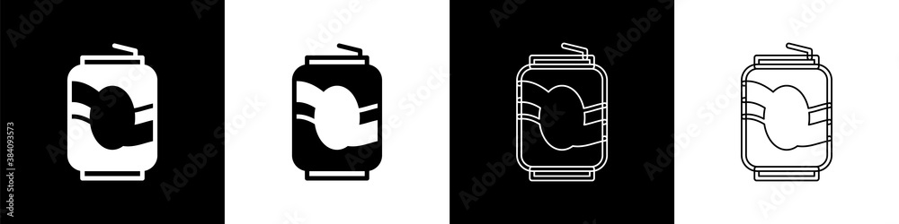 Set Soda can icon isolated on black and white background.Vector（设置苏打罐图标，隔离在黑白背景上。矢量）