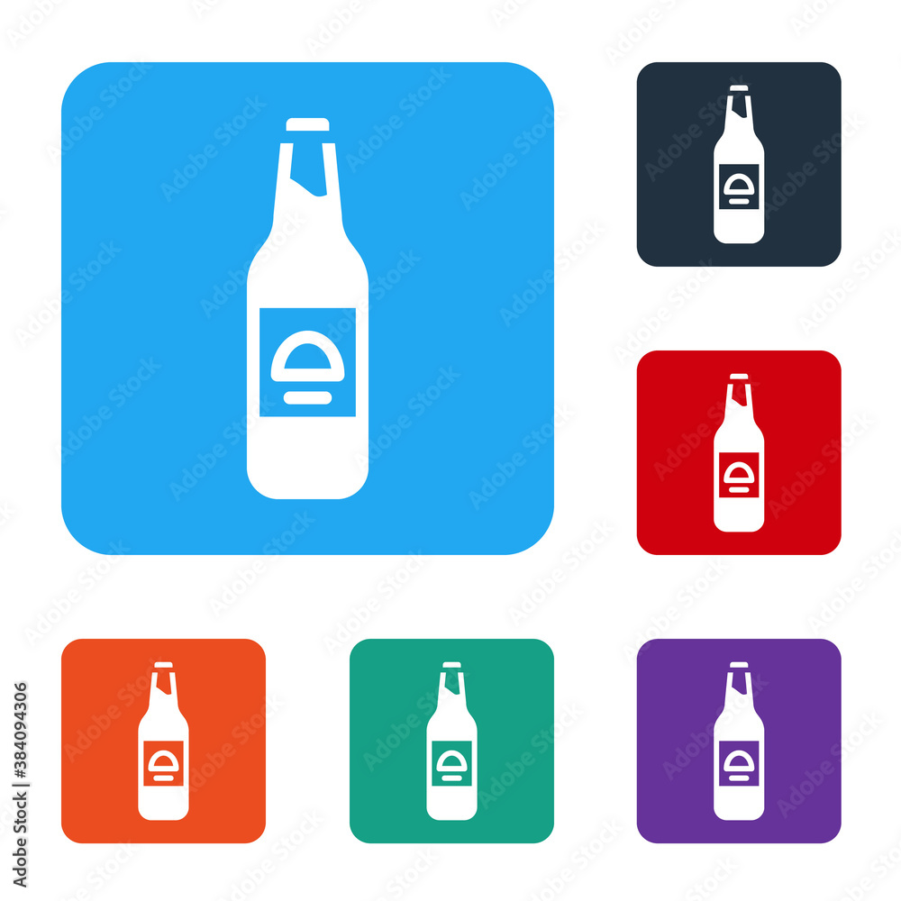 White Beer bottle icon isolated on white background. Set icons in color square buttons. Vector.