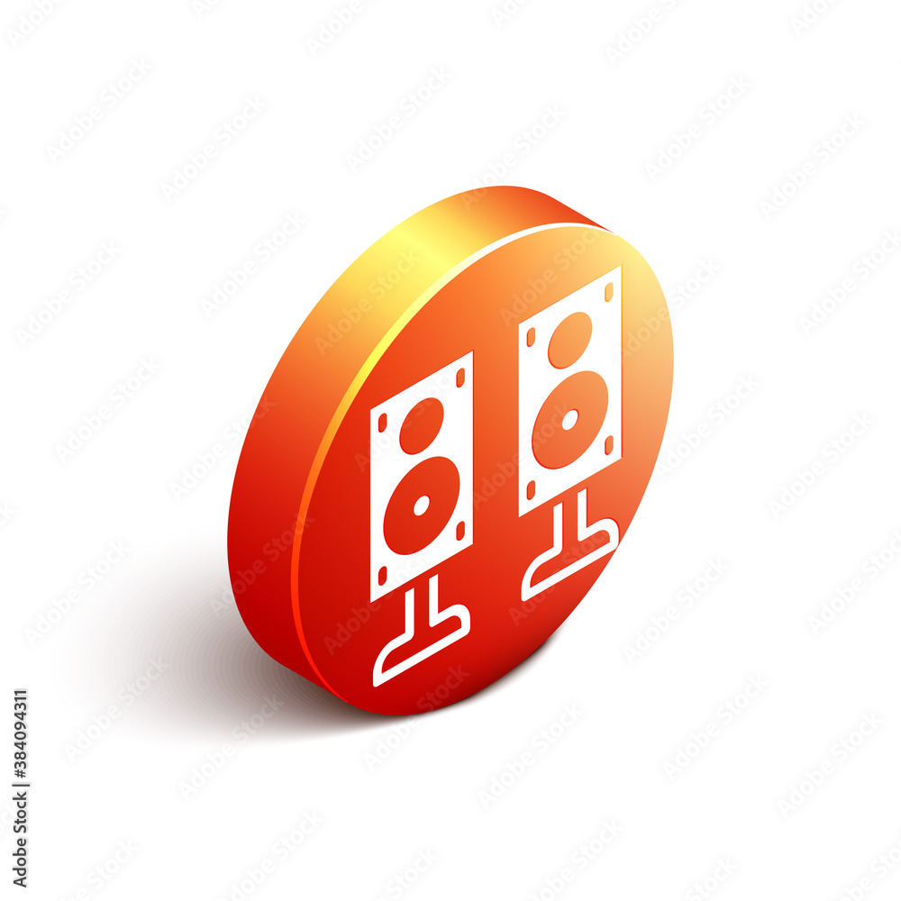 Isometric Stereo speaker icon isolated on white background. Sound system speakers. Music icon. Music