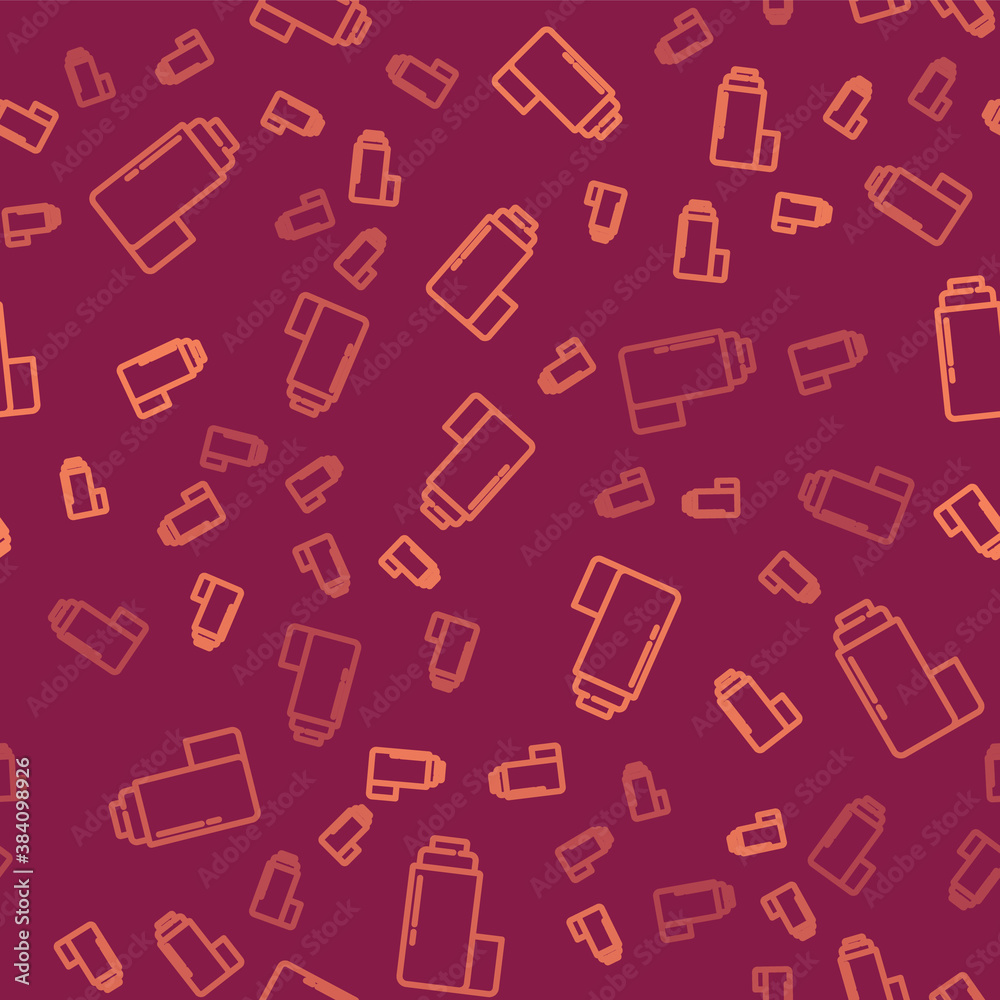 Brown line Thermos container icon isolated seamless pattern on red background. Thermo flask icon. Ca