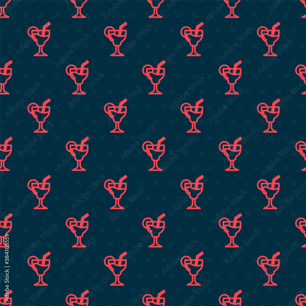 Red line Cocktail and alcohol drink icon isolated seamless pattern on black background. Vector.