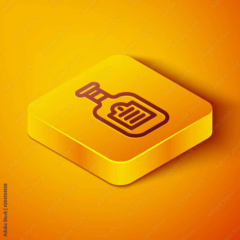 Isometric line Sauce bottle icon isolated on orange background. Ketchup, mustard and mayonnaise bott