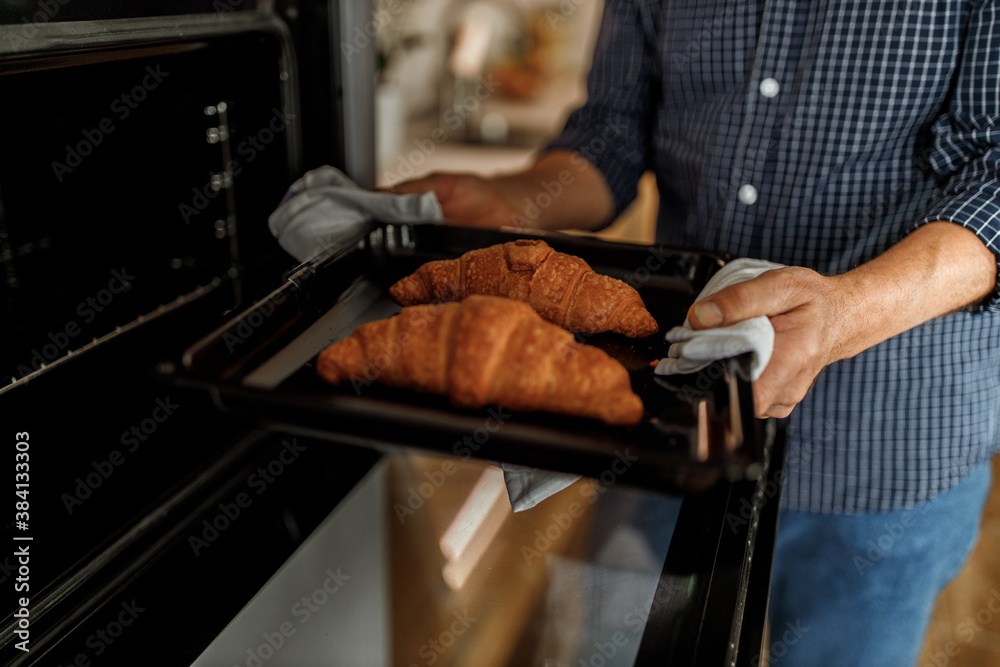 Two croissants with marmalade.