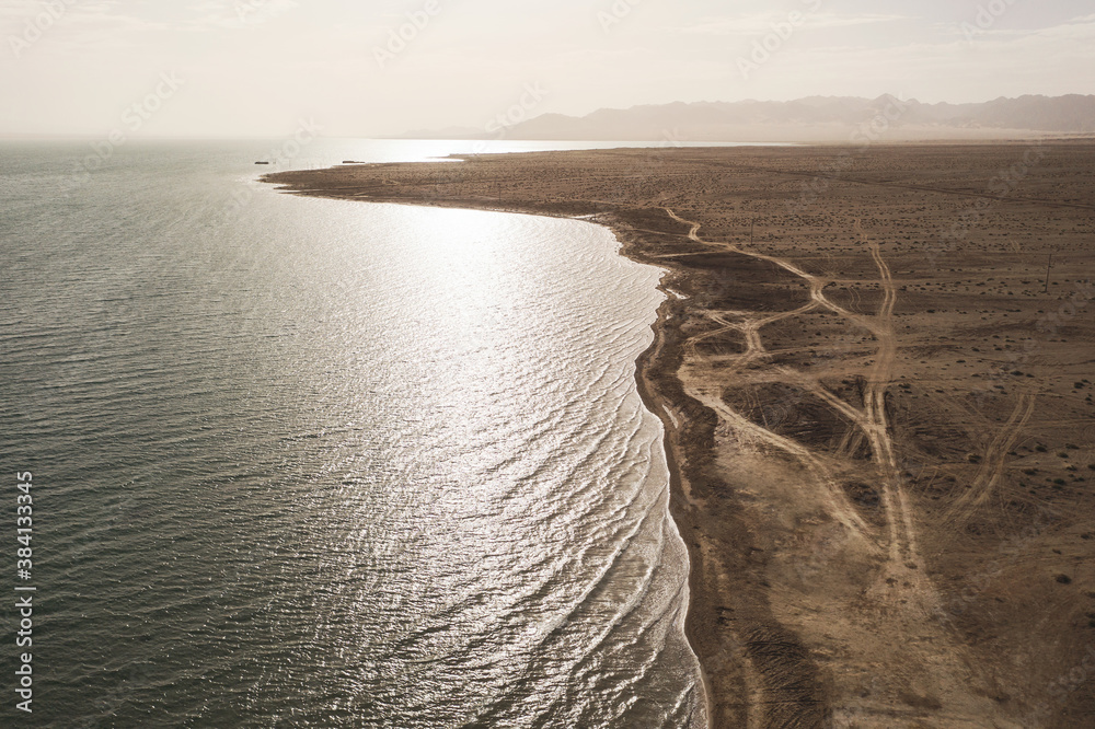 Landscape by the lake, soil and the lake edge.