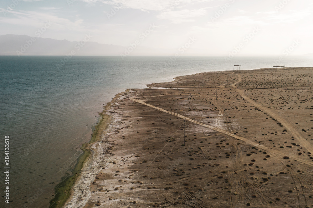 Landscape by the lake, soil and the lake edge.