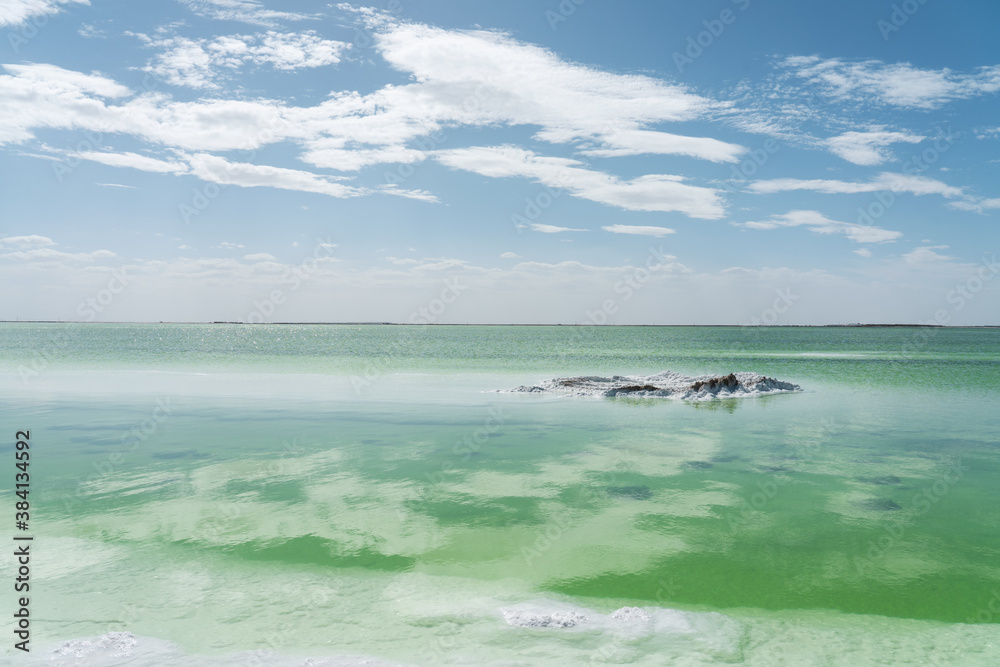 The green saline lake, natural lake background.