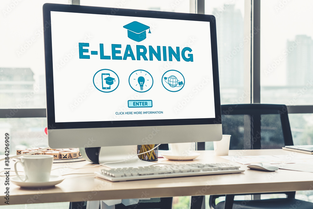 E-learning and Online Education for Student and University Concept. Video conference call technology