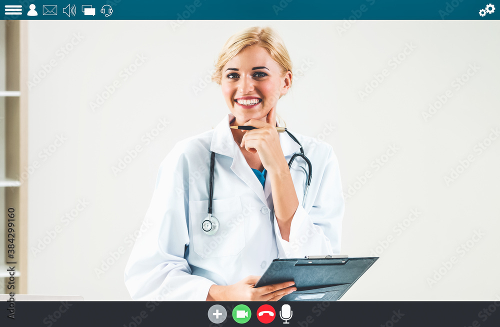 Doctor talking on video call for telemedicine and telehealth service . Online health care applicatio