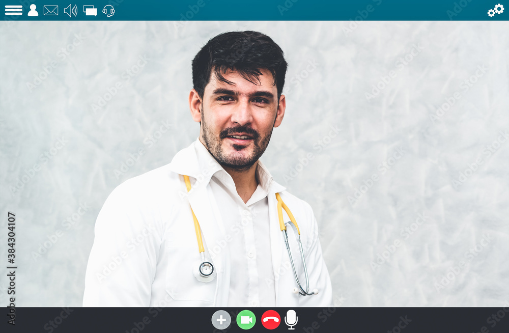 Doctor talking on video call for telemedicine and telehealth service . Online health care applicatio