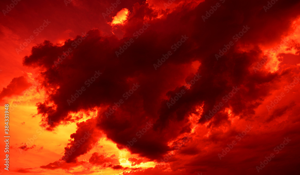 Dramatic clouds on the sky in red colors