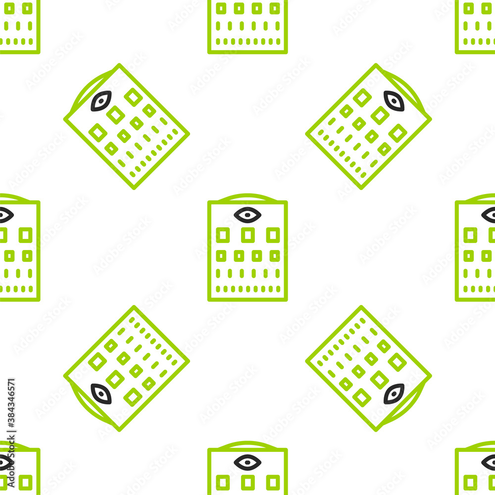 Line Eye test chart icon isolated seamless pattern on white background. Poster for vision testing in