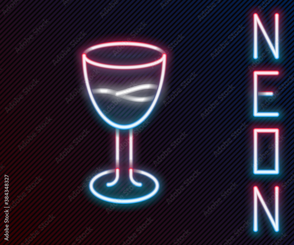 Glowing neon line Wine glass icon isolated on black background. Wineglass sign. Colorful outline con