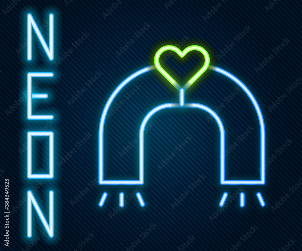 Glowing neon line Love magnet icon isolated on black background. Colorful outline concept. Vector.