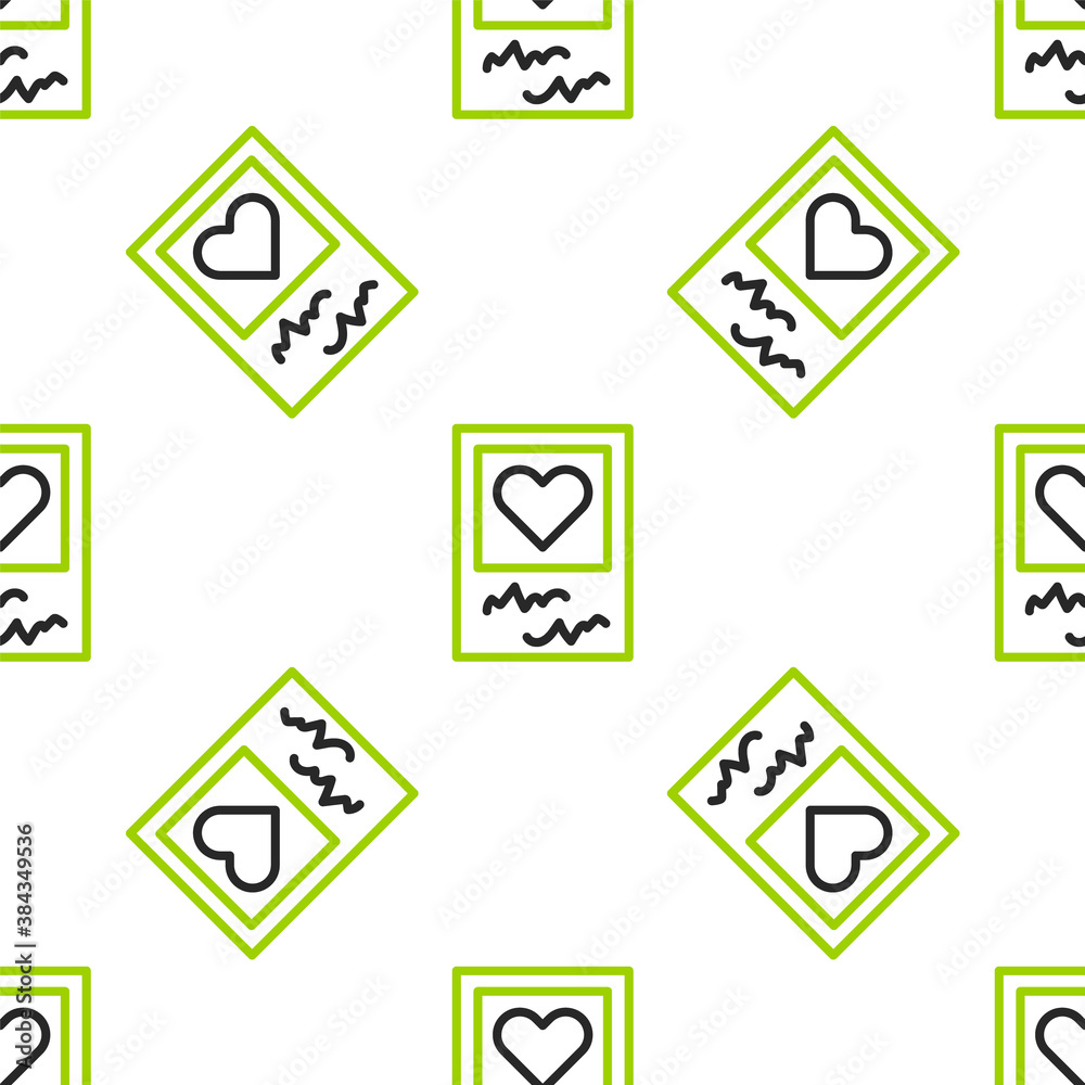 Line Blanks photo frames and hearts icon isolated seamless pattern on white background. Valentines D