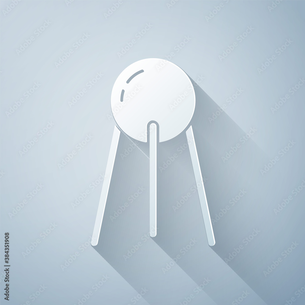 Paper cut Satellite icon isolated on grey background. Paper art style. Vector.