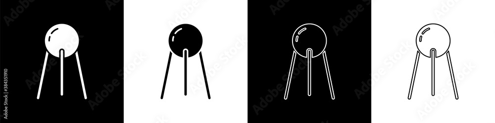 Set Satellite icon isolated on black and white background. Vector.