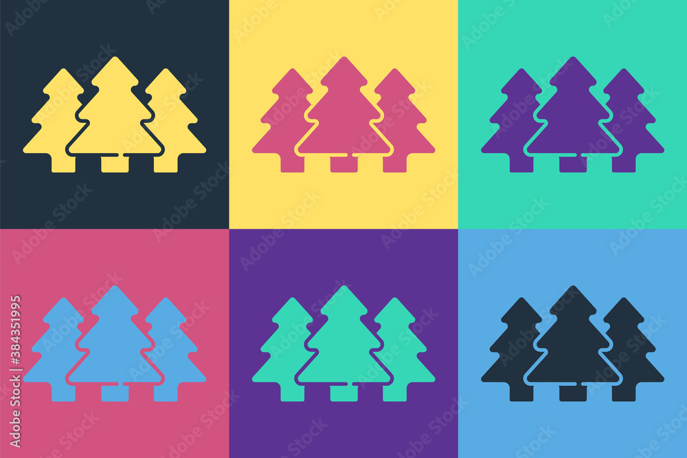 Pop art Trees icon isolated on color background. Forest symbol. Vector.