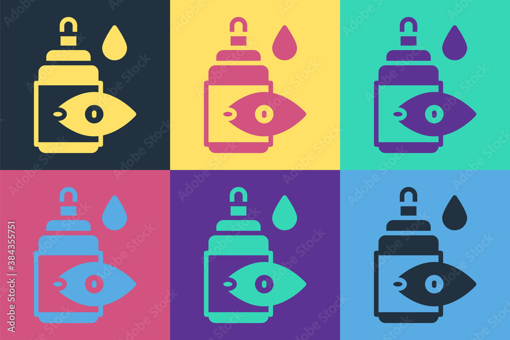 Pop art Eye drop bottle icon isolated on color background. Vector.