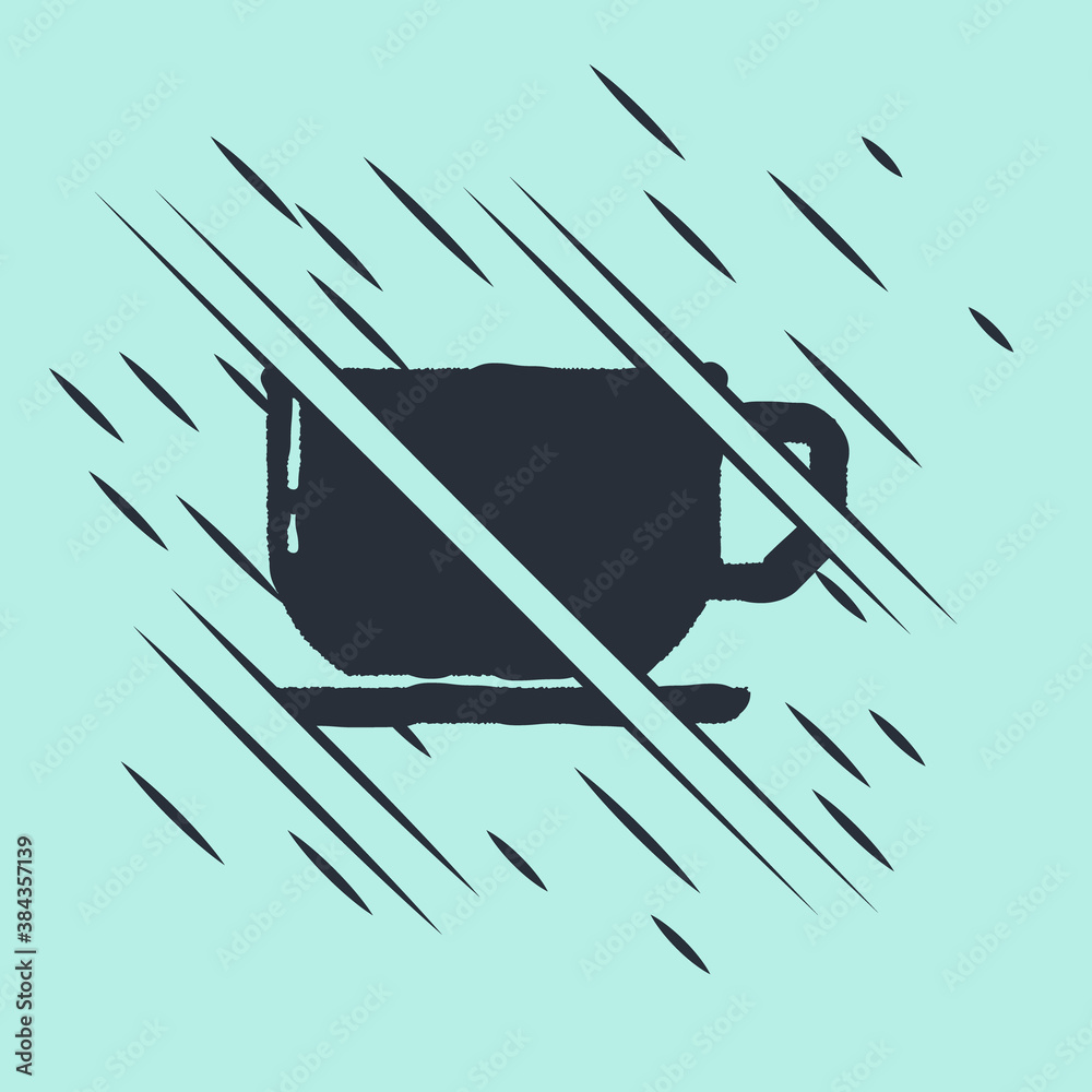 Black Coffee cup icon isolated on green background. Tea cup. Hot drink coffee. Glitch style. Vector.