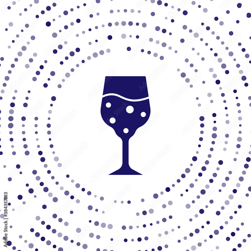 Blue Glass of champagne icon isolated on white background. Abstract circle random dots. Vector.