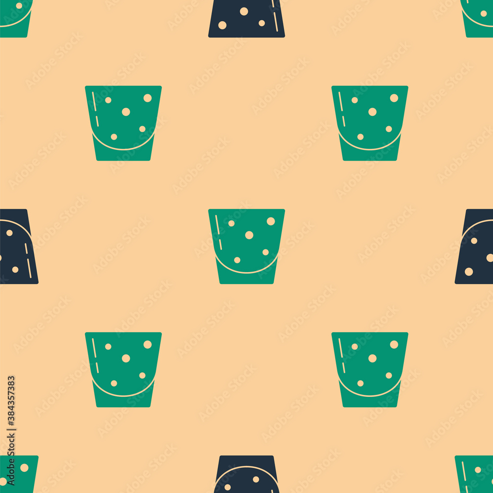 Green and black Glass of rum icon isolated seamless pattern on beige background. Vector.