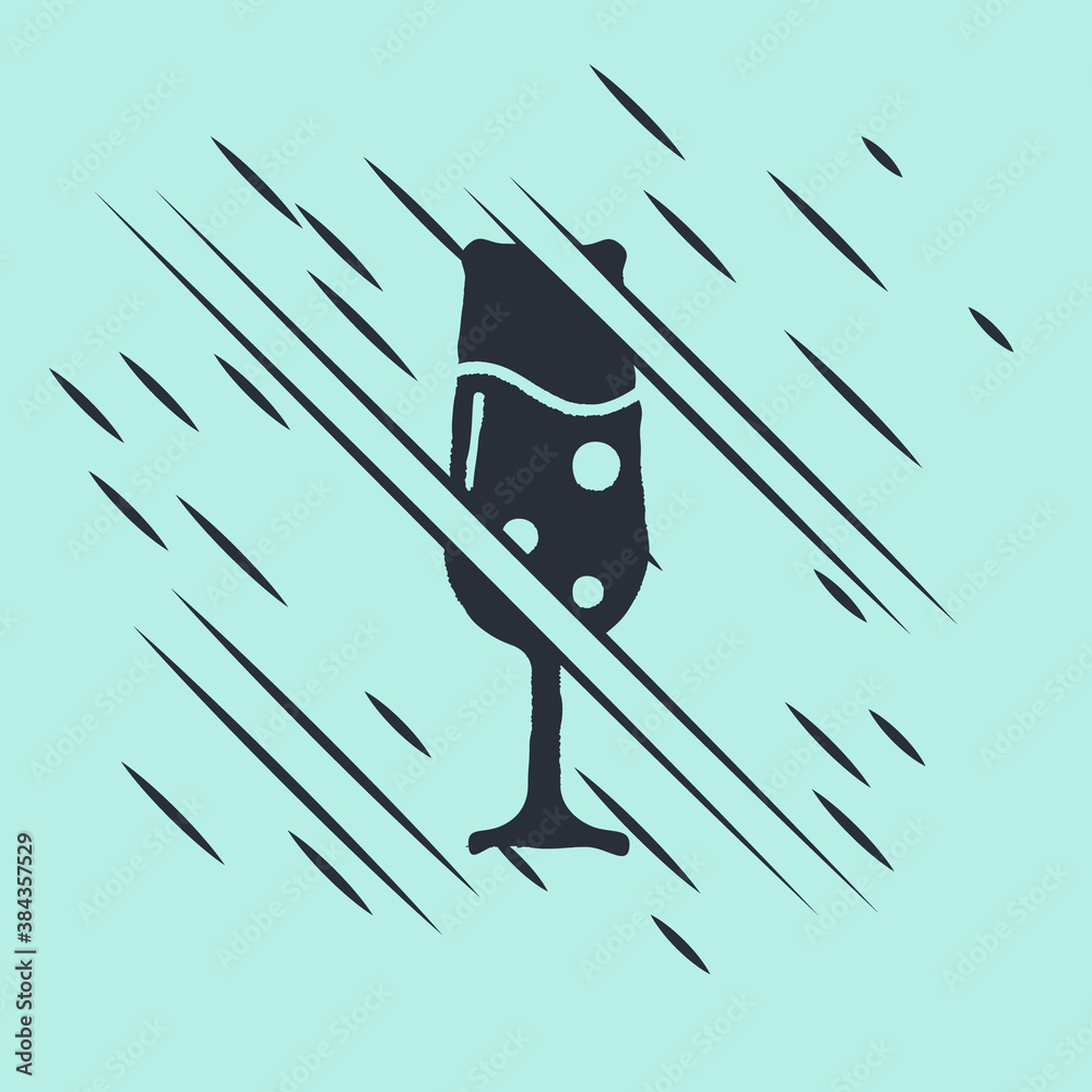 Black Glass of champagne icon isolated on green background. Glitch style. Vector.