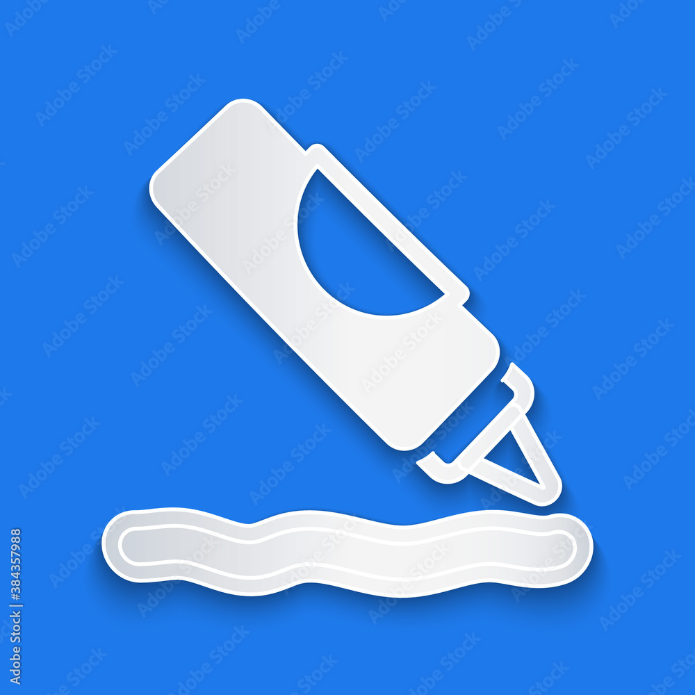 Paper cut Ketchup bottle icon isolated on blue background. Barbecue and BBQ grill symbol. Paper art 