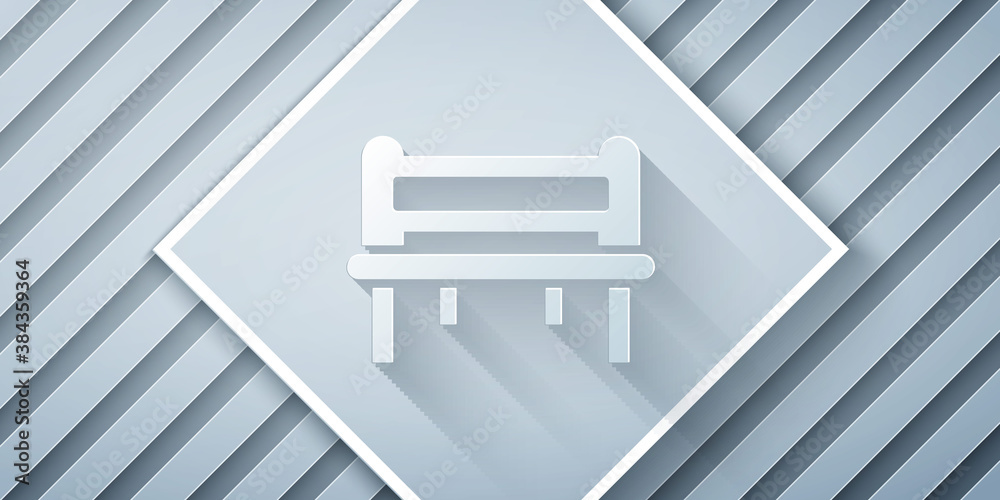 Paper cut Romantic bench icon isolated on grey background. Paper art style. Vector.