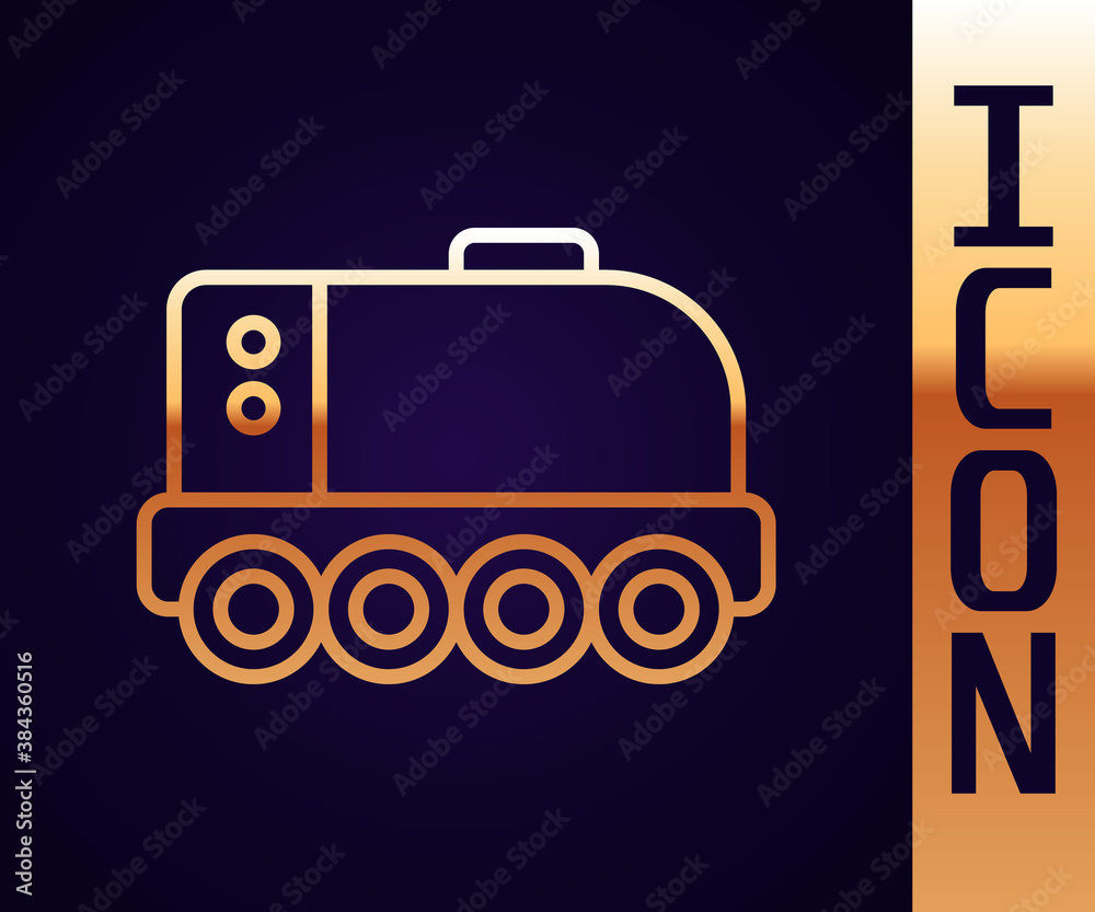 Gold line Mars rover icon isolated on black background. Space rover. Moonwalker sign. Apparatus for 