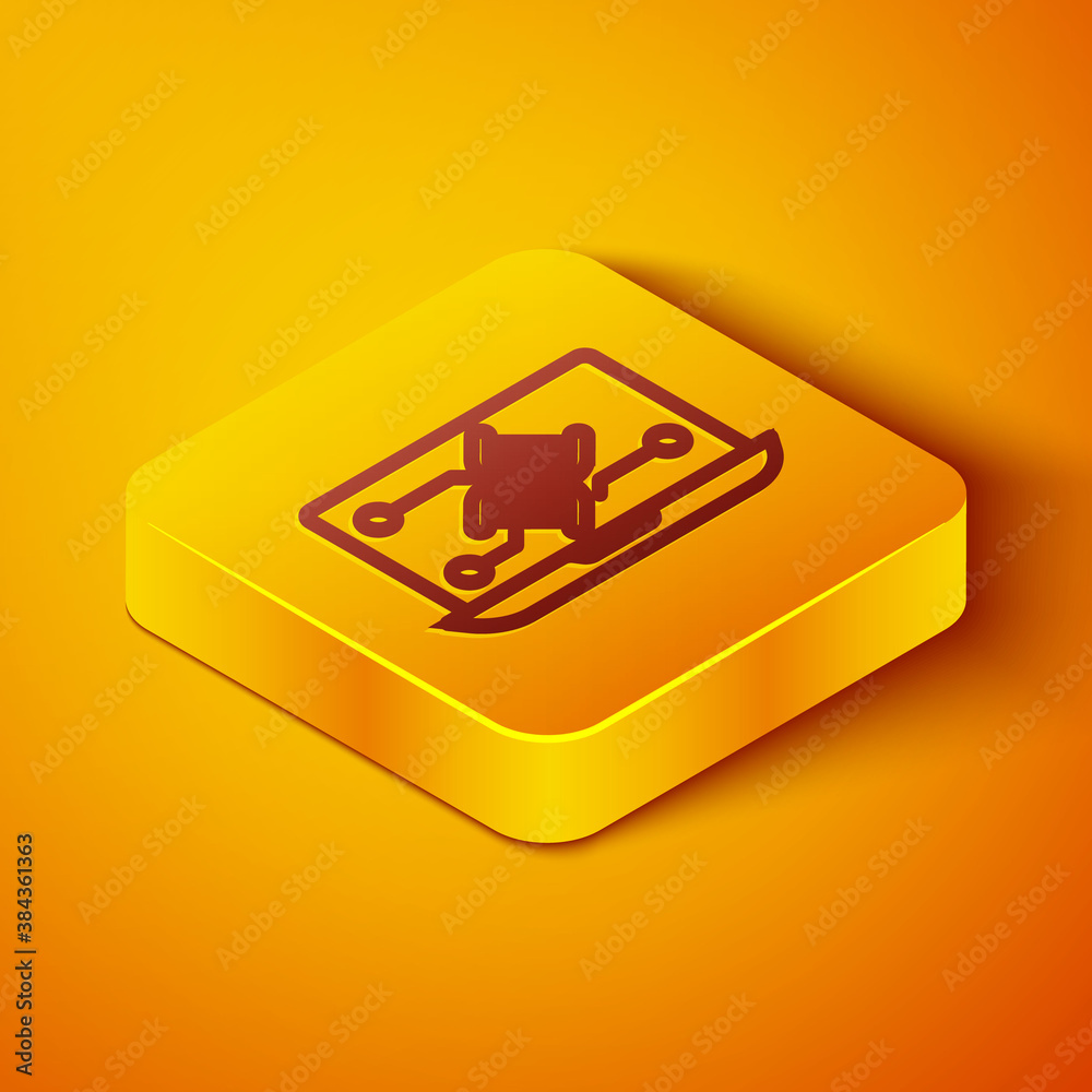 Isometric line Genetic engineering modification on laptop icon isolated on orange background. DNA an