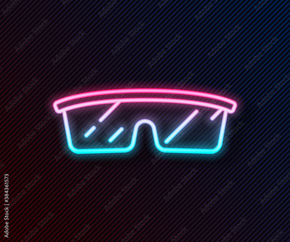 Glowing neon line Laboratory glasses icon isolated on black background. Vector.