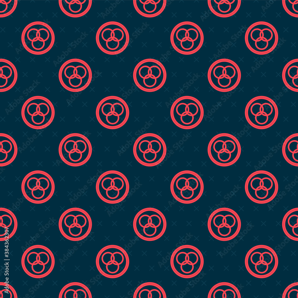 Red line RGB and CMYK color mixing icon isolated seamless pattern on black background. Vector.