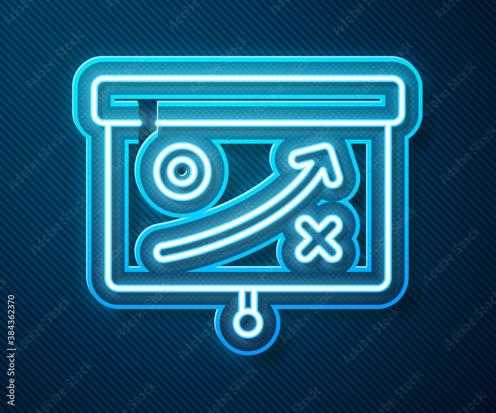 Glowing neon line Planning strategy concept icon isolated on blue background. Cup formation and tact